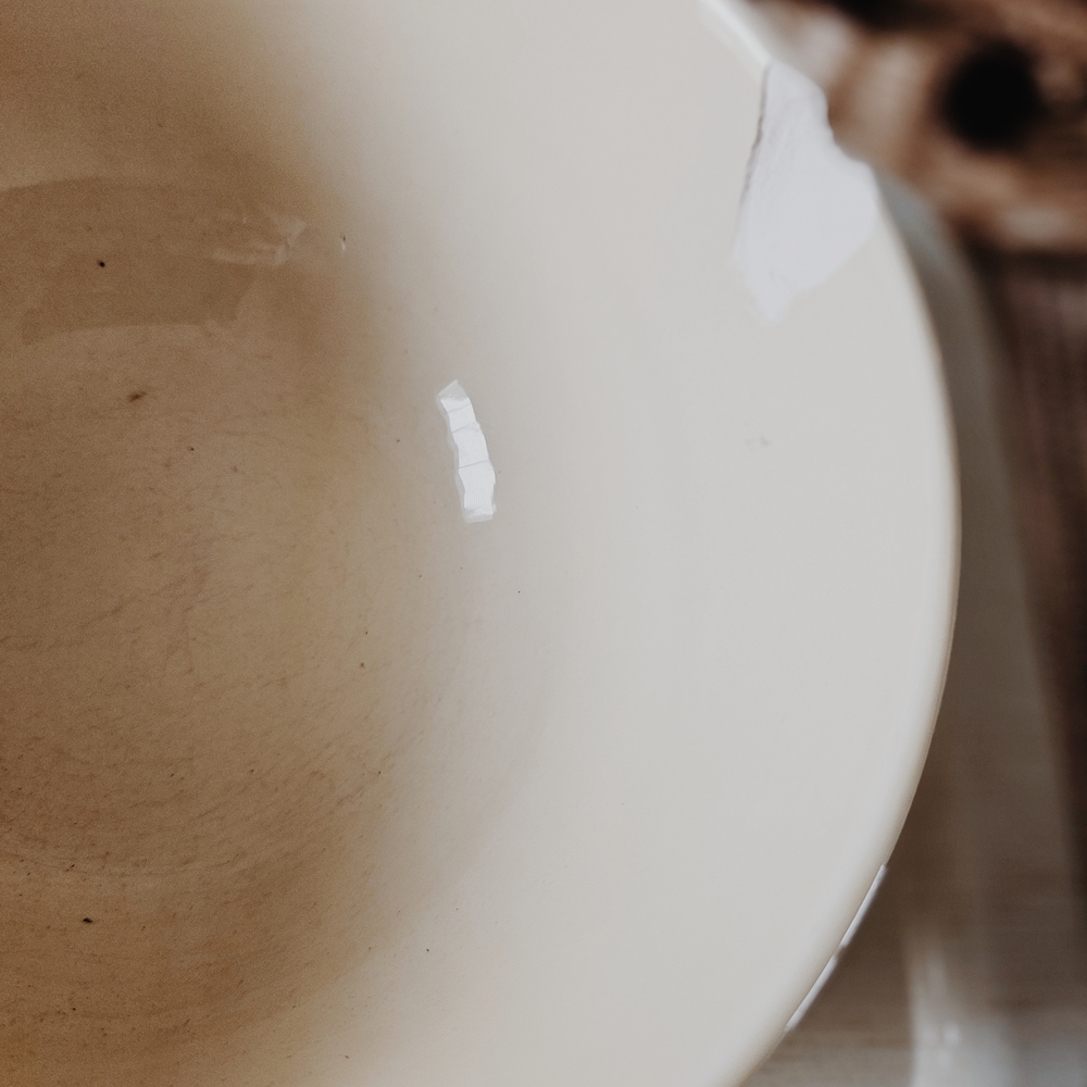 Old Embossed Ribbed Pottery Mixing Bowl - Picture 5 of 5
